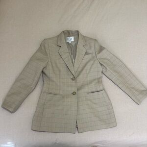 Beige Checkered Blazer Petite